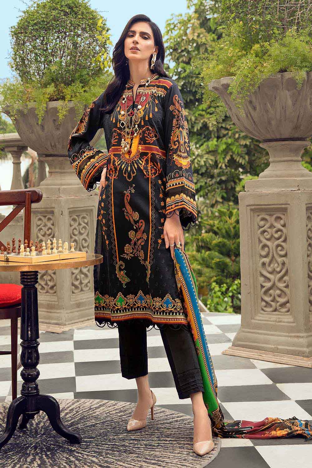 Gul Ahmed 3PC Digital Printed Chiffon Dupatta Unstitched Digital Printed Lawn Suit BM-12021