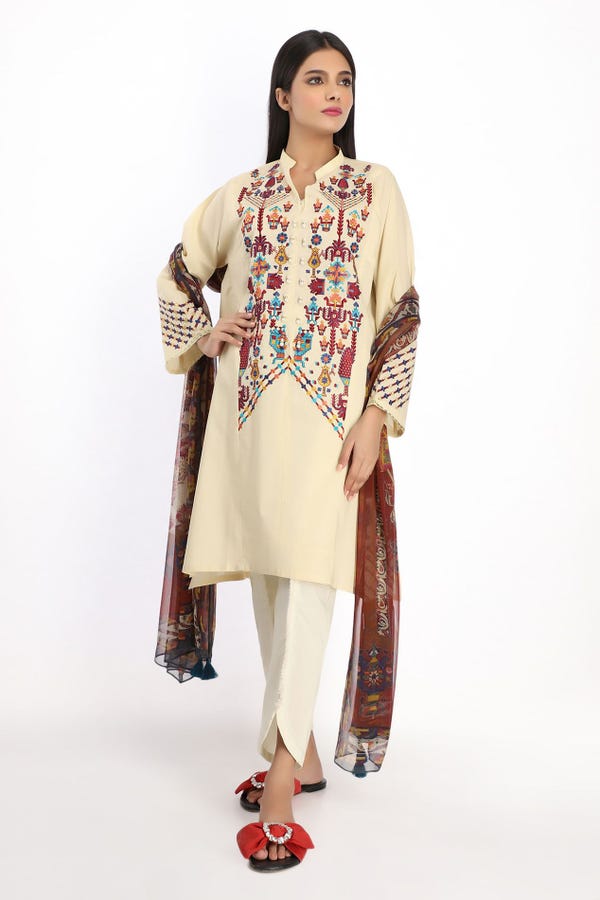 Ready to Wear Khaadi Cambric Embroidered Kurta With Dupatta CKDE-20147