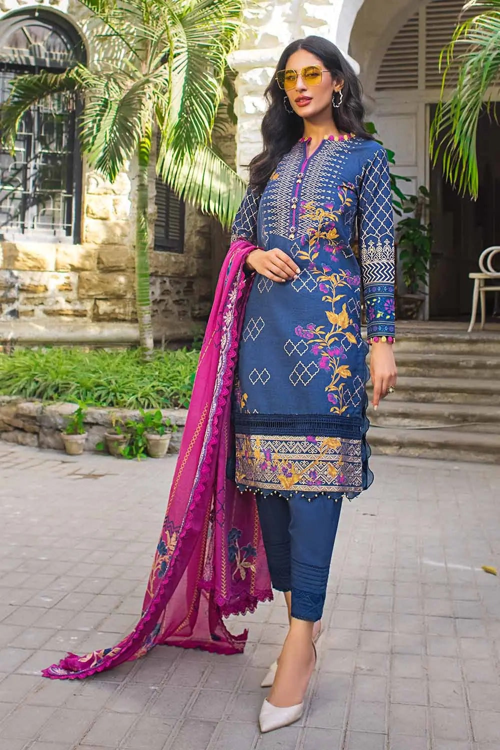 Gul Ahmed 3PC Unstitched Embroidered Gold and Lacquer Printed Suit CL-22096 B