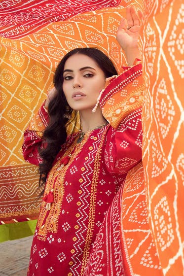 Gul Ahmed 3PC Chunri Lawn Unstitched Gold Printed Suit CL-32093 B