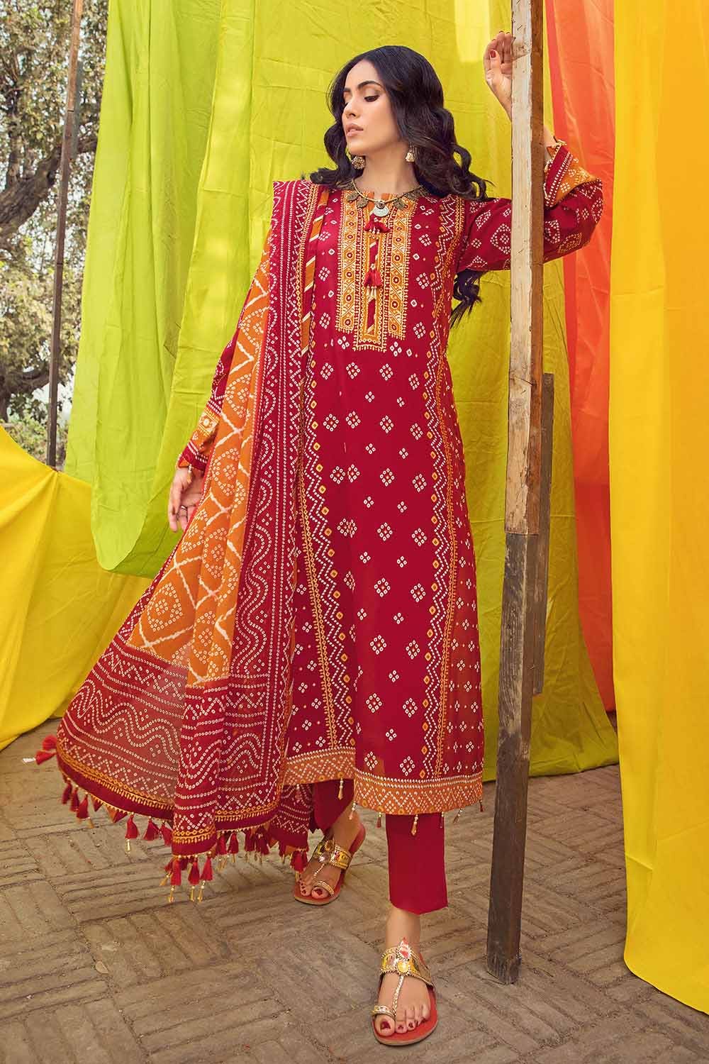 Gul Ahmed 3PC Chunri Lawn Unstitched Gold Printed Suit CL-32093 B