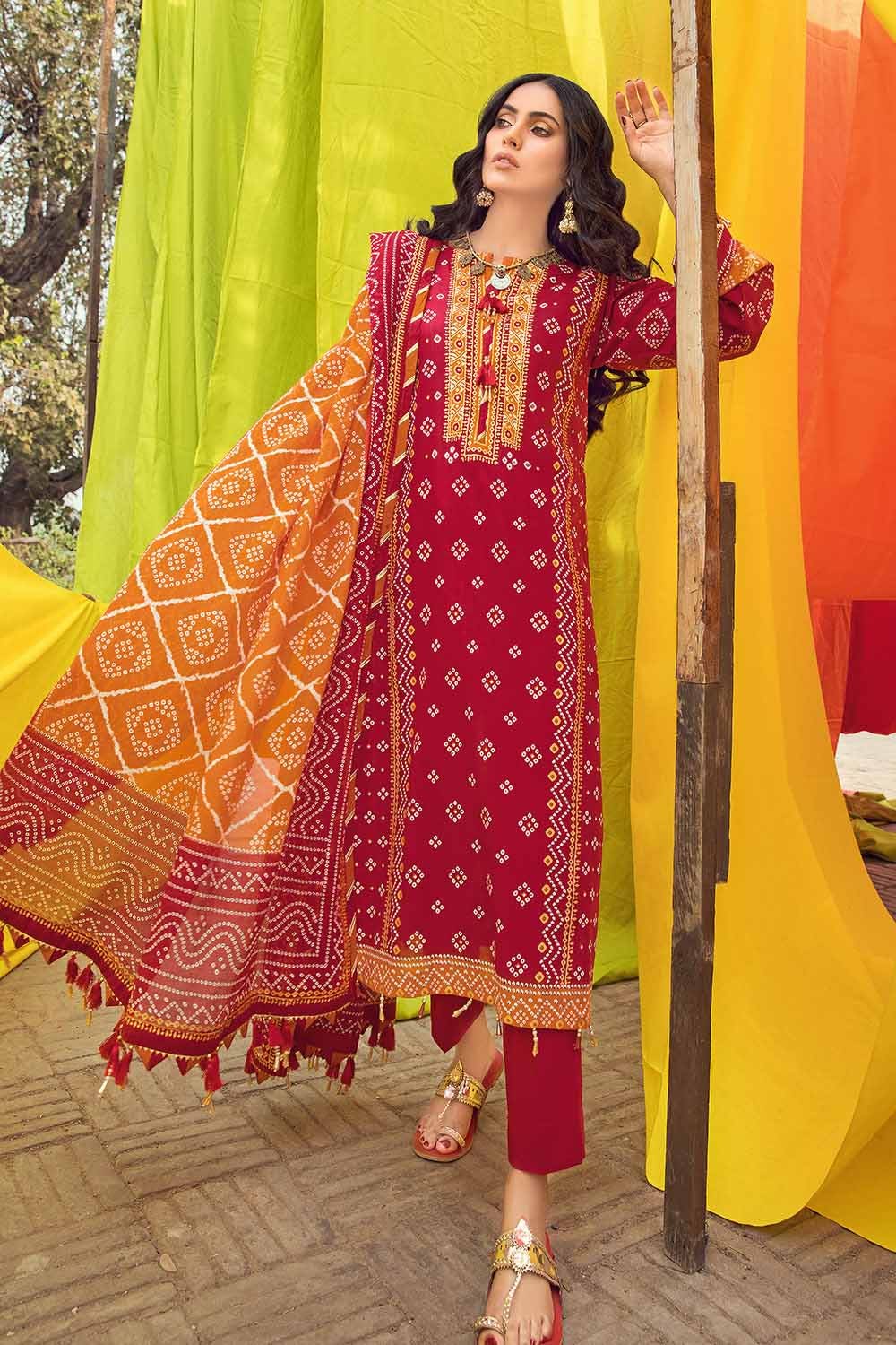 Gul Ahmed 3PC Chunri Lawn Unstitched Gold Printed Suit CL-32093 B
