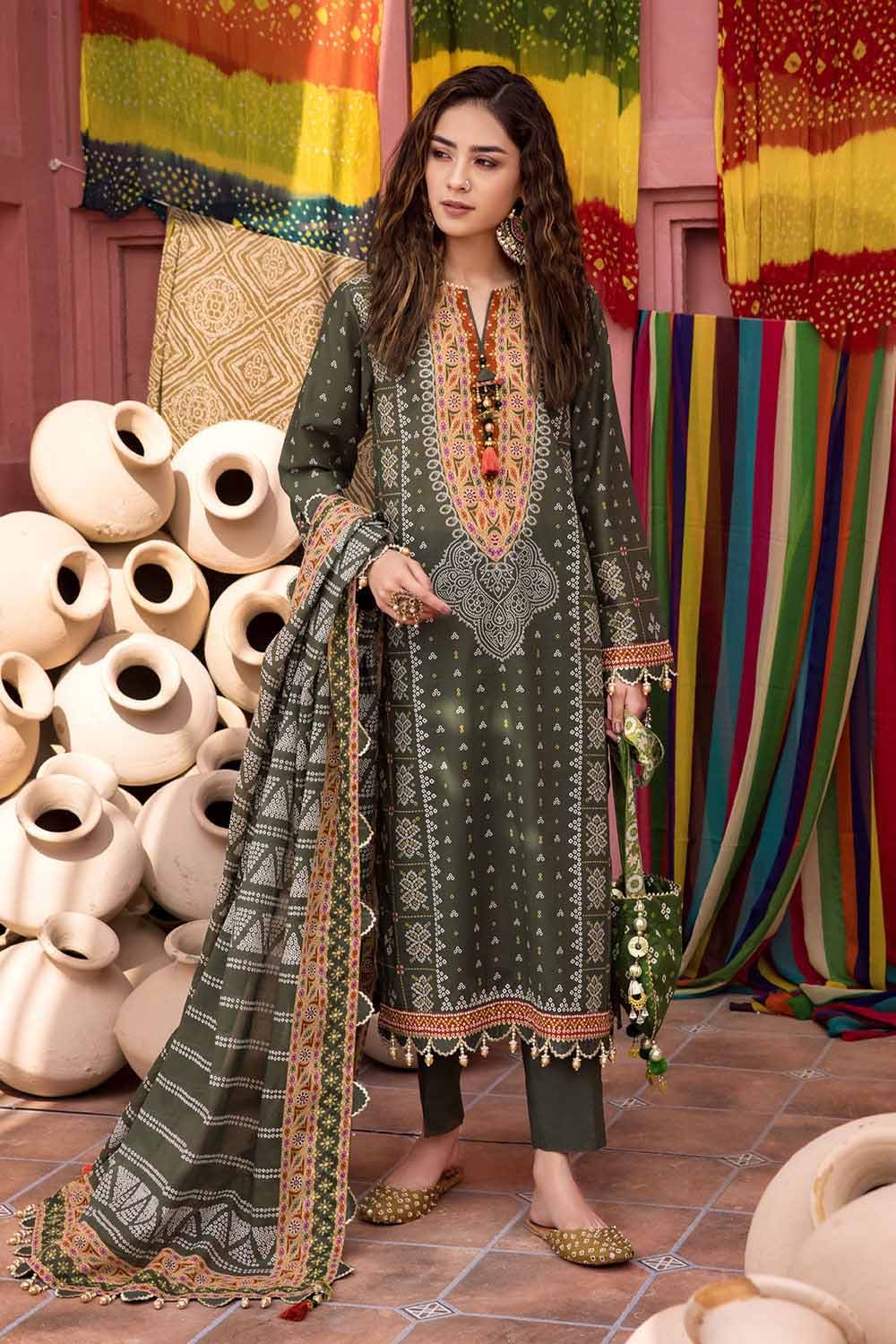 Gul Ahmed 3PC Chunri Lawn Unstitched Gold Printed Suit CL-32180 B