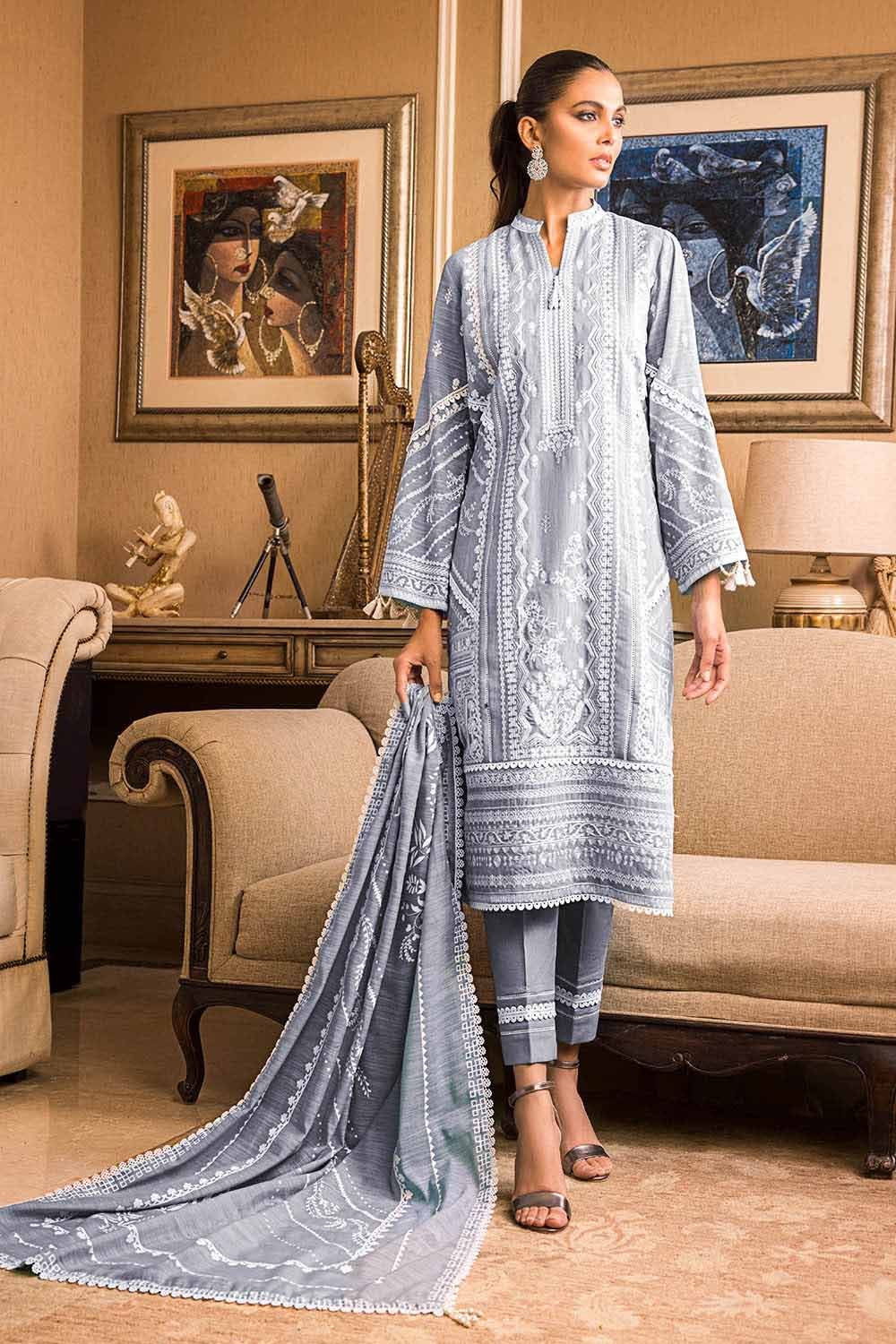 Gul Ahmed 3PC Embroidered Paper Cotton Unstitched Suit With Lace And Printed Paper Dupatta CN-32004