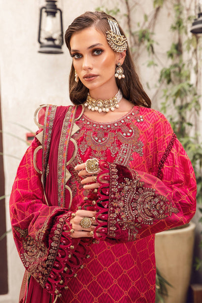 Maria. B 3 Piece Unstitched Embroidered Cotton Satin Suit - CST-507-Hot Pink