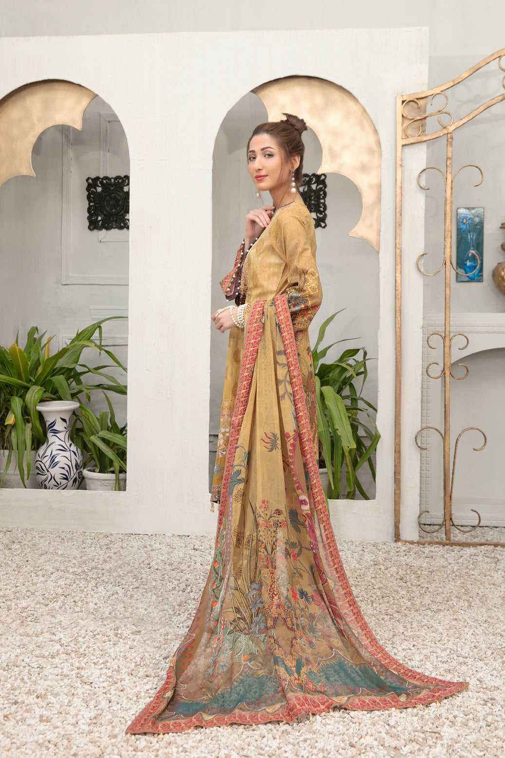 Tawakkal Fabrics 3 Piece Stitched Embroidered Digital Printed Banarsi Lawn Suit D-1825