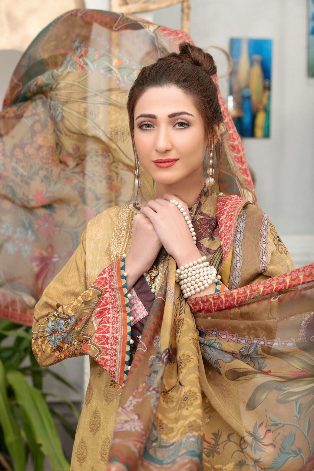 Tawakkal Fabrics 3 Piece Stitched Embroidered Digital Printed Banarsi Lawn Suit D-1825