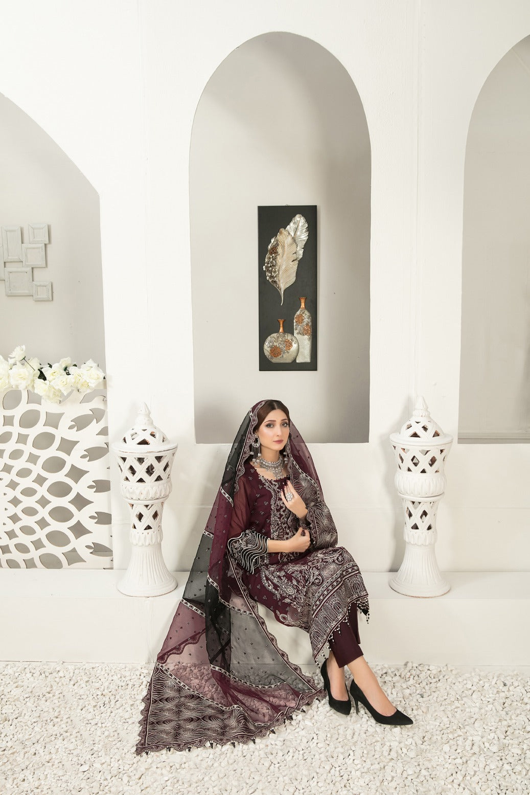 Tawakkal Fabrics 3 Piece Stitched Fancy Heavy Embroidered Suit D-6530