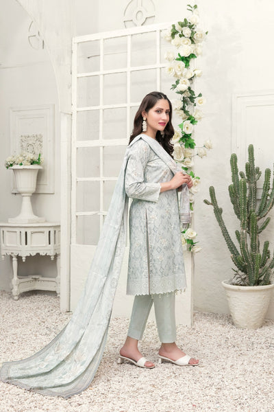 Tawakkal Fabrics 3 Piece Stitched Schiffli Daman Embroidered Digital Printed Lawn Suit D-6730