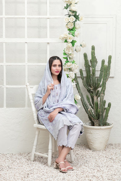 Tawakkal Fabrics 3 Piece Stitched Schiffli Daman Embroidered Digital Printed Lawn Suit D-6730