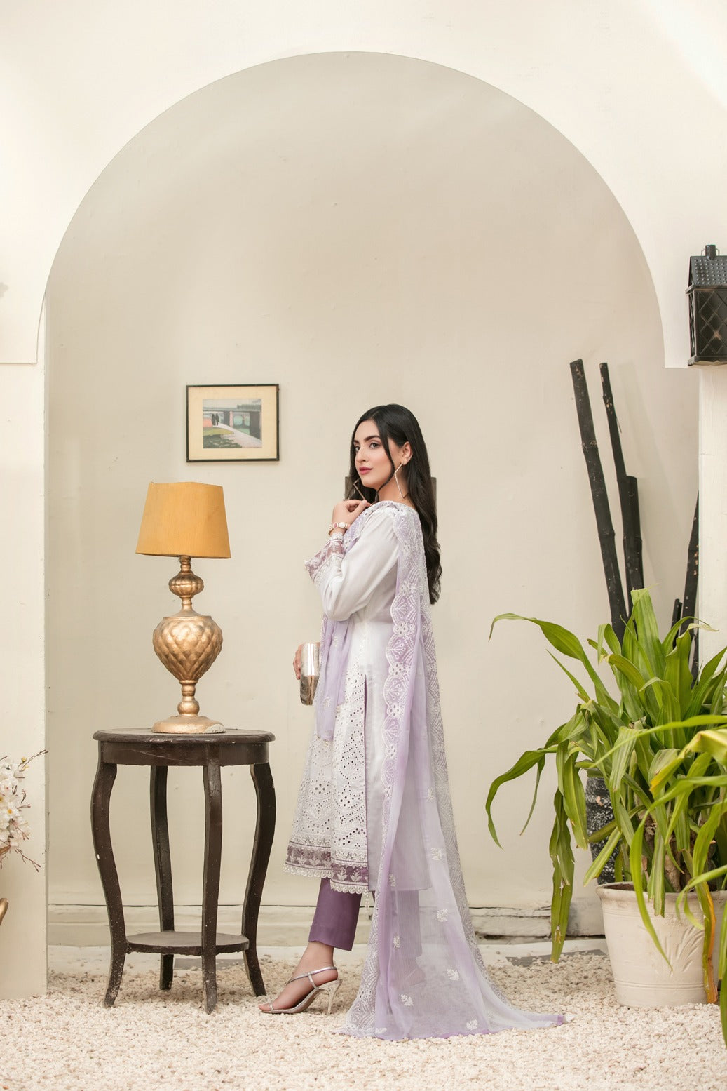 Tawakkal Fabrics 3 Piece Stitched Embroidered White Cotton Suit D-6821