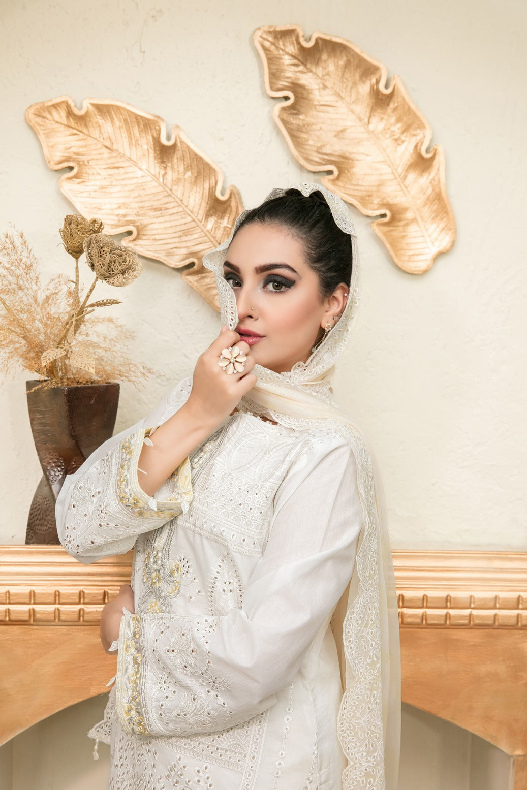 Tawakkal Fabrics 3 Piece Stitched Embroidered White Cotton Suit D-6826