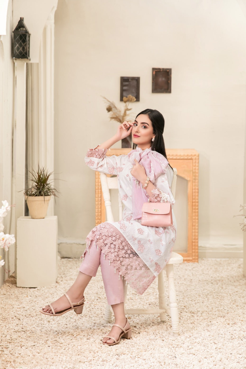 Tawakkal Fabrics 3 Piece Stitched Embroidered White Cotton Suit D-6828
