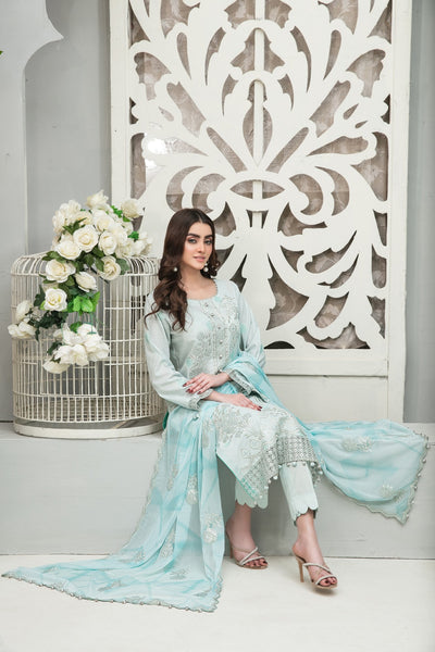 Tawakkal Fabrics 3 Piece Stitched Embroidered Rangoli Lawn Banarsi Suit D-6872