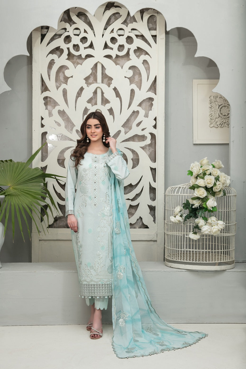 Tawakkal Fabrics 3 Piece Stitched Embroidered Rangoli Lawn Banarsi Suit D-6872