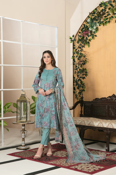 Tawakkal Fabrics 3 Piece Stitched All Over Embroidered Bareeza Digital Printed Lawn Suit D-7070