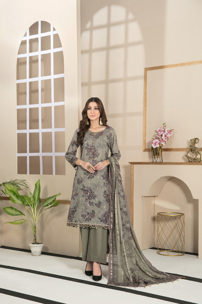 Tawakkal Fabrics 3 Piece Stitched All Over Embroidered Bareeza Digital Printed Lawn Suit D-7074