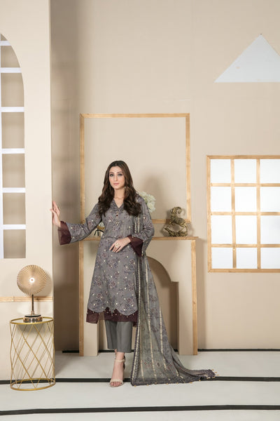 Tawakkal Fabrics 3 Piece Stitched All Over Embroidered Bareeza Digital Printed Lawn Suit D-7076
