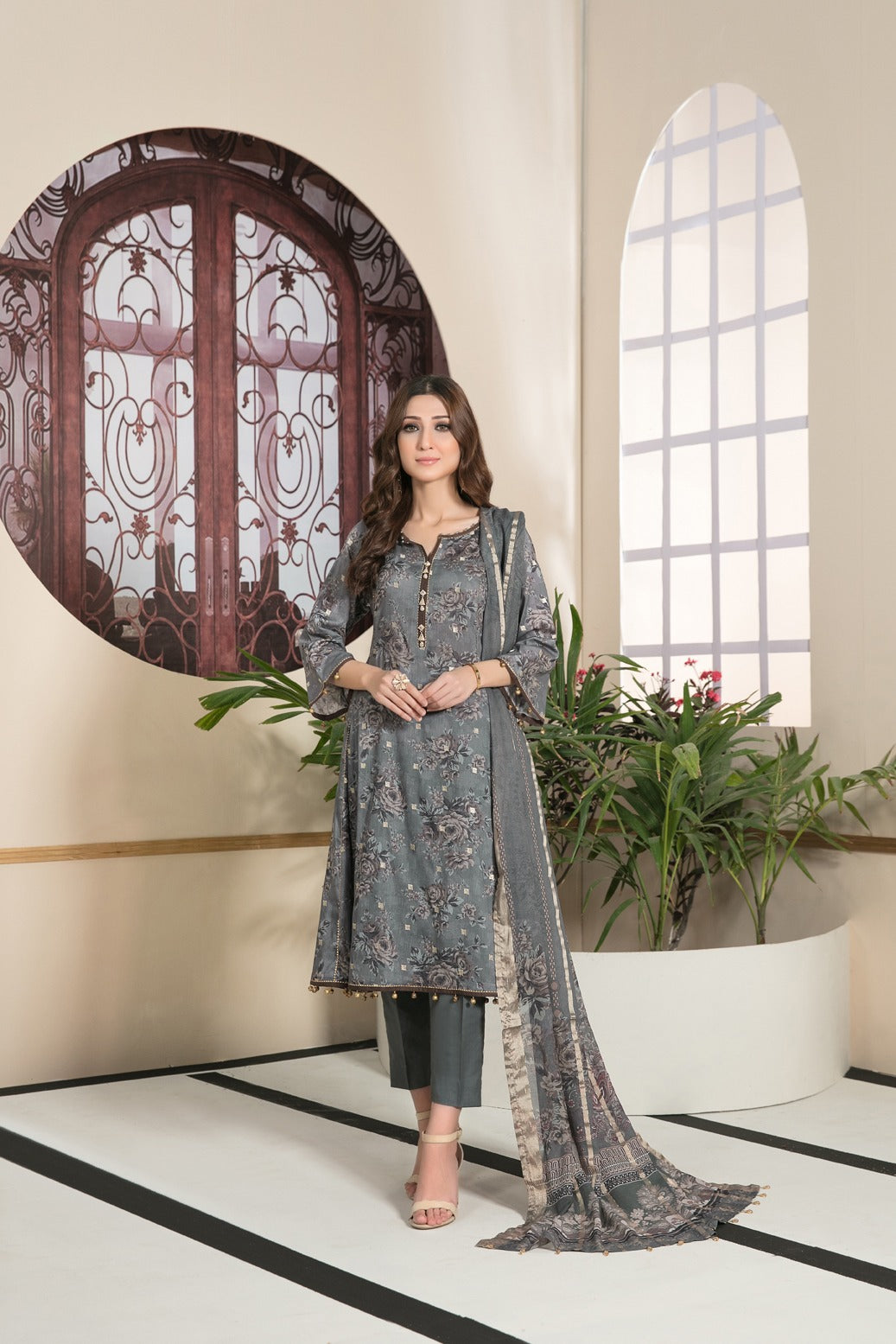 Tawakkal Fabrics 3 Piece Stitched All Over Embroidered Bareeza Digital Printed Lawn Suit D-7077