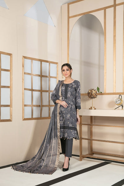 Tawakkal Fabrics 3 Piece Stitched All Over Embroidered Bareeza Digital Printed Lawn Suit D-7078