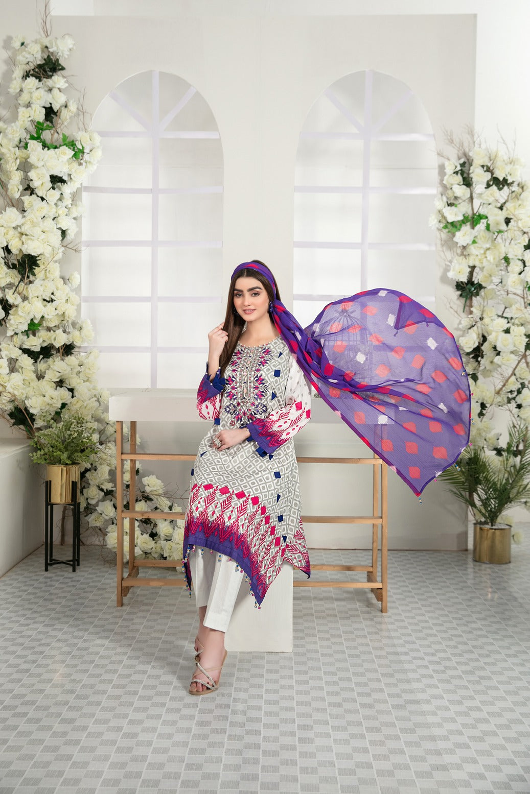 Tawakkal Fabrics 3 Piece Stitched Embroidered Digital Printed Lawn Suit D-7091