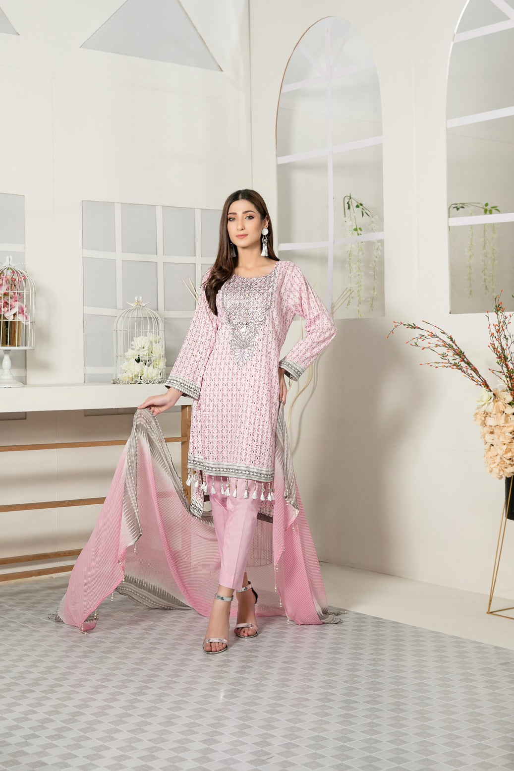 Tawakkal Fabrics 3 Piece Stitched Embroidered Digital Printed Lawn Suit D-7093
