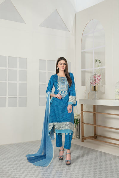 Tawakkal Fabrics 3 Piece Stitched Embroidered Digital Printed Lawn Suit D-7100