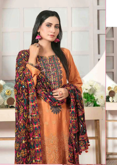 Tawakkal Fabrics 3 Piece Stitched Slub Lawn Schiffli Front & Slub Lawn Back & Sleeves with Patchwork Embroidery Suit D-7191