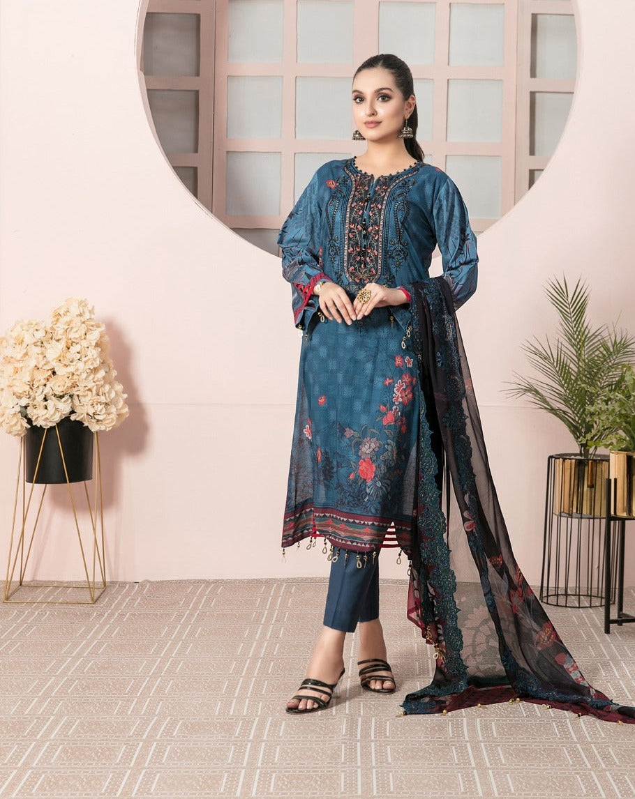 Tawakkal Fabrics 3 Piece Stitched Embroidered Digital Printed Lawn Suit D-7221