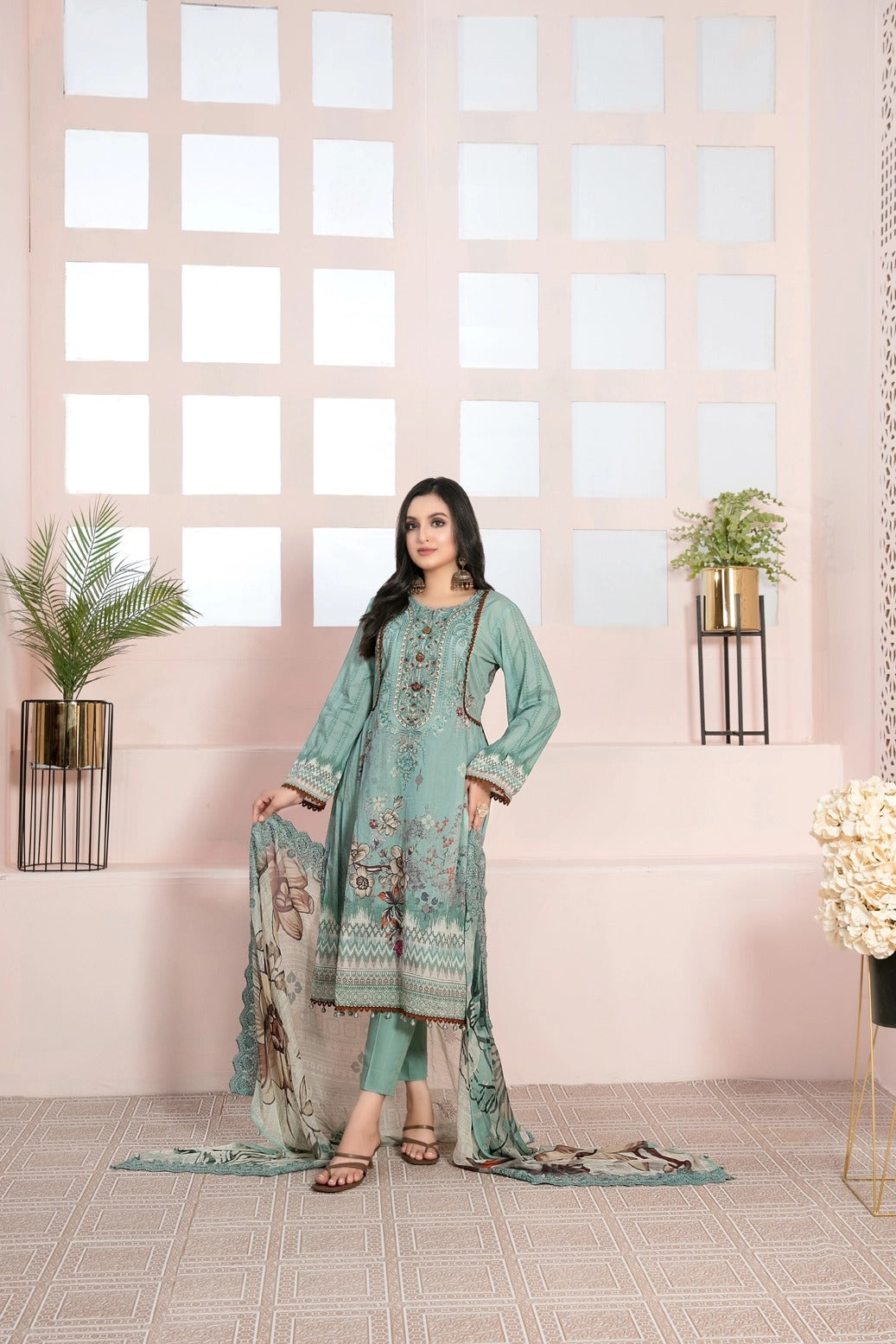 Tawakkal Fabrics 3 Piece Stitched Embroidered Digital Printed Lawn Suit D-7222
