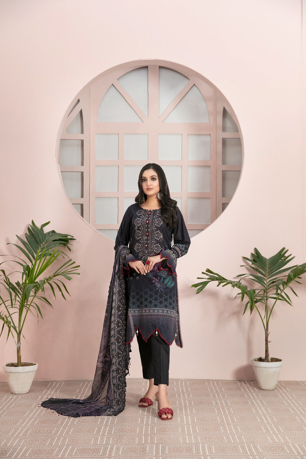 Tawakkal Fabrics 3 Piece Stitched Embroidered Digital Printed Lawn Suit D-7224