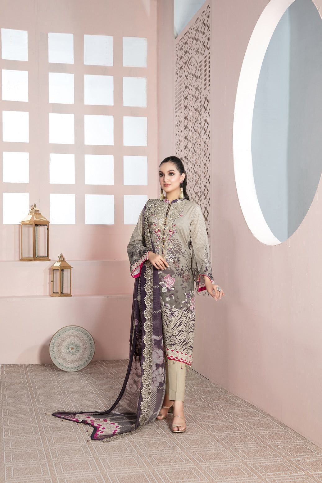 Tawakkal Fabrics 3 Piece Stitched Embroidered Digital Printed Lawn Suit D-7225