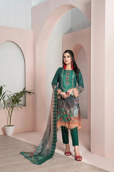 Tawakkal Fabrics 3 Piece Stitched Embroidered Digital Printed Lawn Suit D-7227