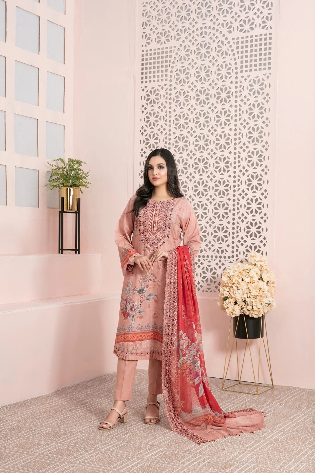Tawakkal Fabrics 3 Piece Stitched Embroidered Digital Printed Lawn Suit D-7228