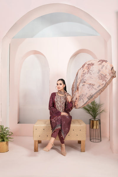 Tawakkal Fabrics 3 Piece Stitched Embroidered Digital Printed Lawn Suit D-7230