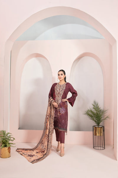 Tawakkal Fabrics 3 Piece Stitched Embroidered Digital Printed Lawn Suit D-7230