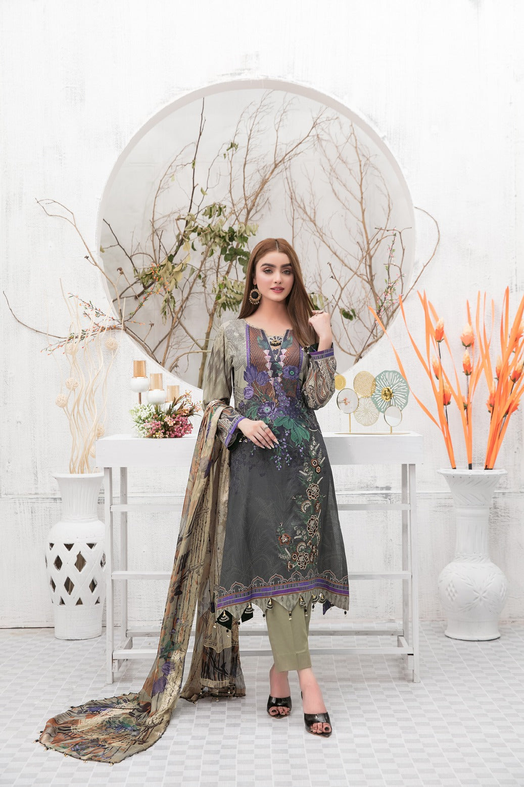 Tawakkal Fabrics 3 Piece Stitched Embroidered Digital Printed Lawn Suit D-7340