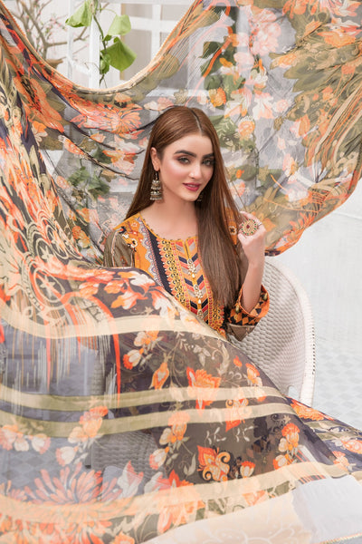 Tawakkal Fabrics 3 Piece Stitched Embroidered Digital Printed Lawn Suit D-7344