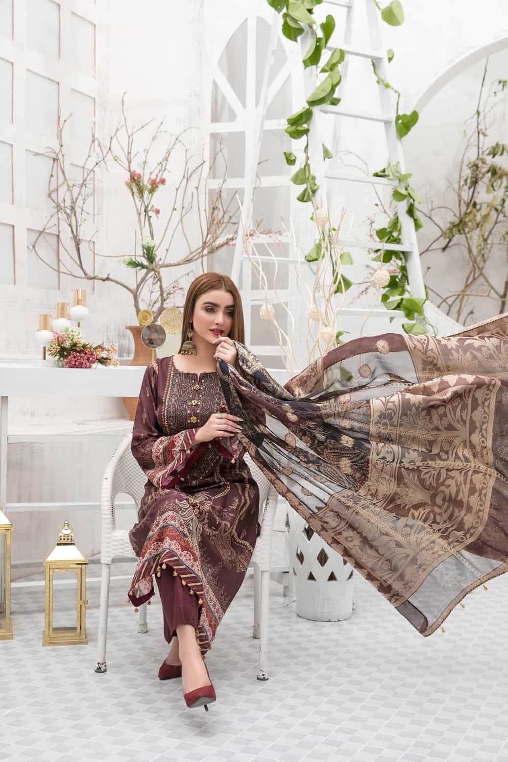 Tawakkal Fabrics 3 Piece Stitched Embroidered Digital Printed Lawn Suit D-7347