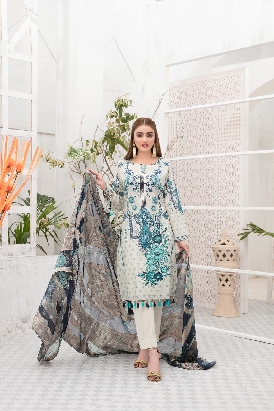 Tawakkal Fabrics 3 Piece Stitched Embroidered Digital Printed Lawn Suit D-7349