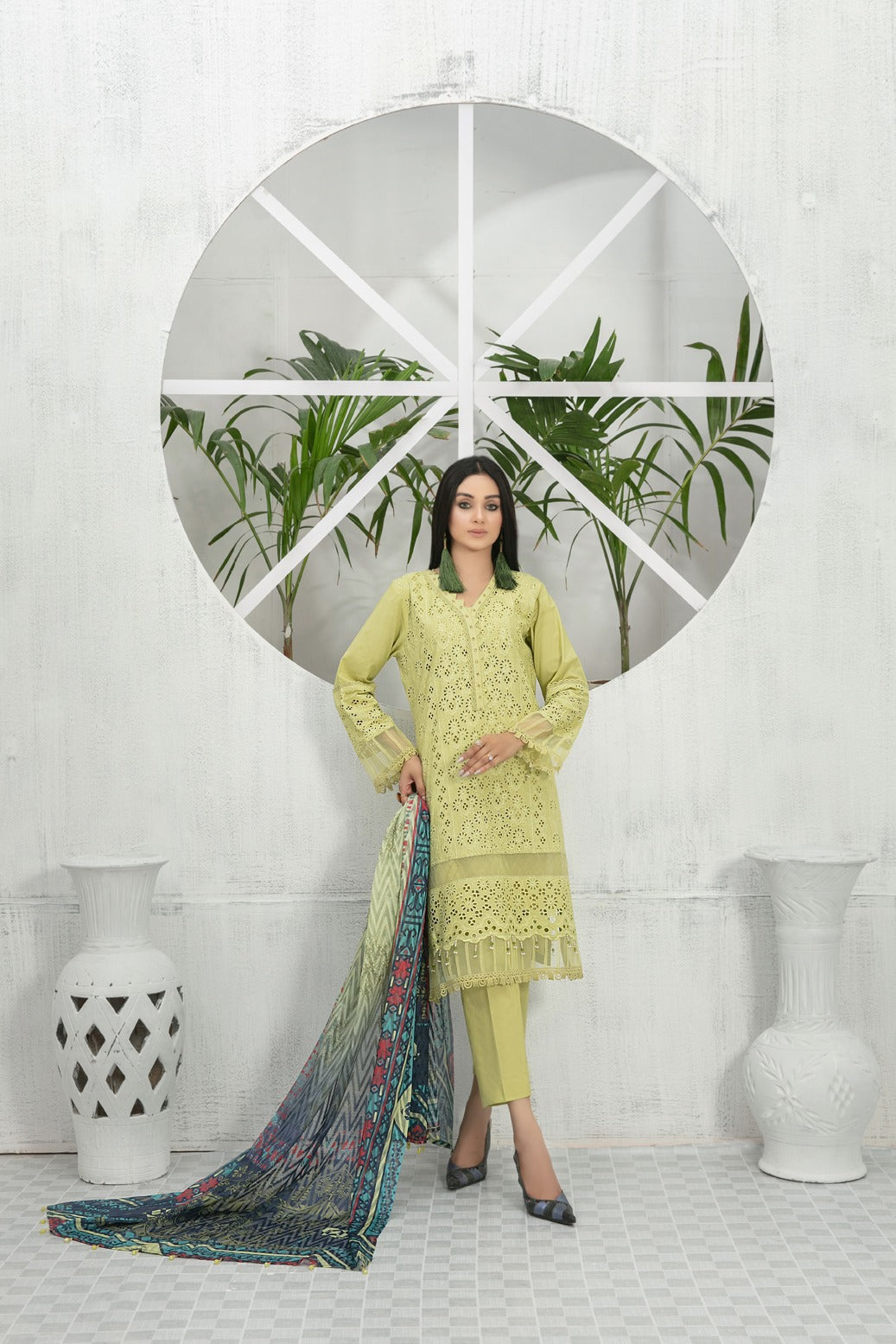 Tawakkal Fabrics 3 Piece Stitched Schiffli Embroidered Lawn Suit D-7414