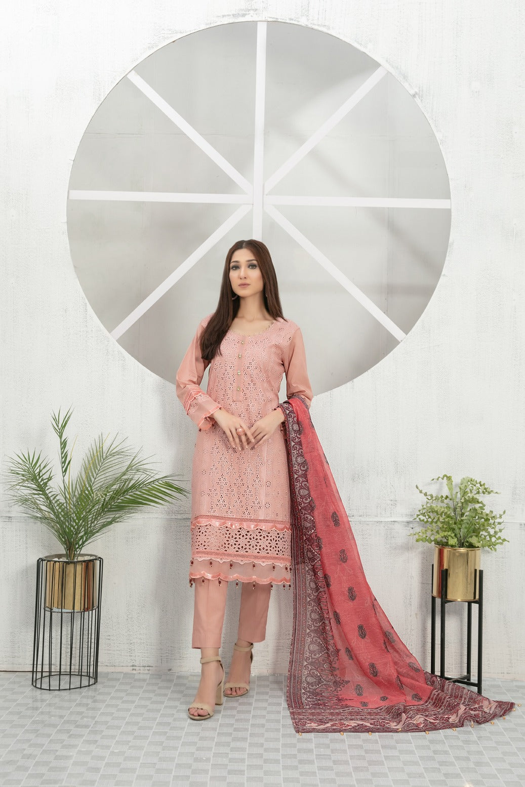 Tawakkal Fabrics 3 Piece Stitched Schiffli Embroidered Lawn Suit D-7419