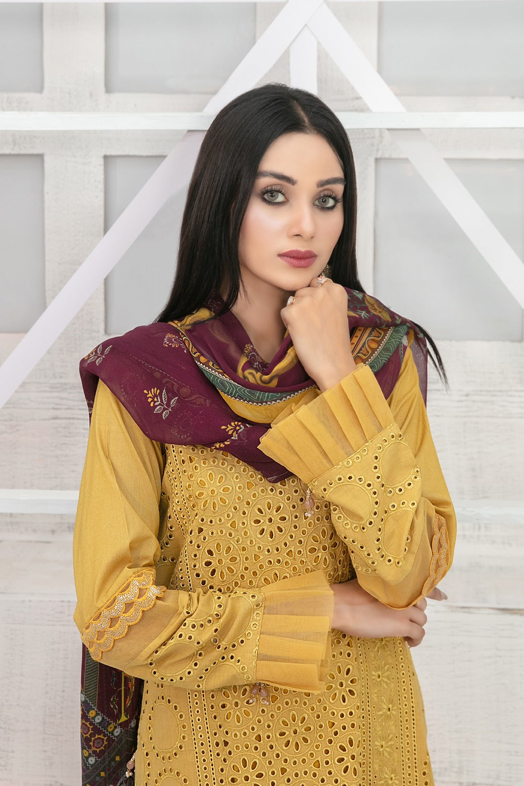 Tawakkal Fabrics 3 Piece Stitched Schiffli Embroidered Lawn Suit D-7421