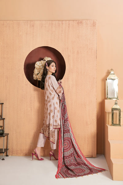 Tawakkal Fabrics 3 Piece Stitched Embroidered Digital Printed Linen Suit D-7534