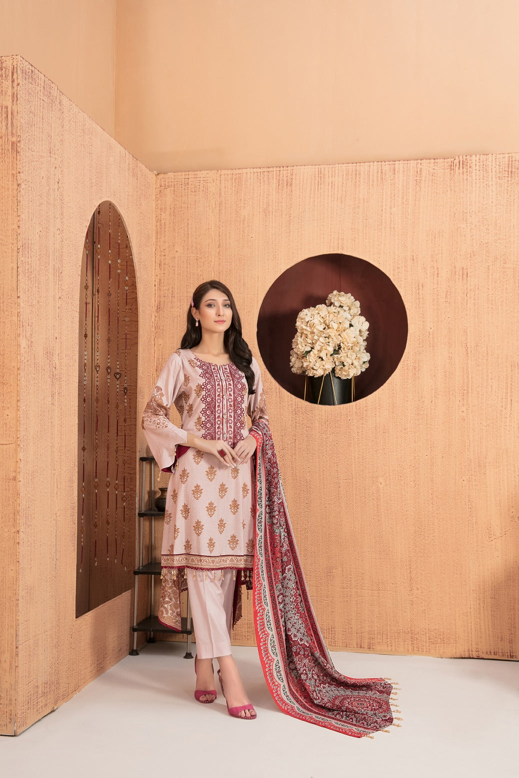 Tawakkal Fabrics 3 Piece Stitched Embroidered Digital Printed Linen Suit D-7534