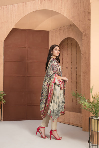 Tawakkal Fabrics 3 Piece Stitched Embroidered Digital Printed Linen Suit D-7535