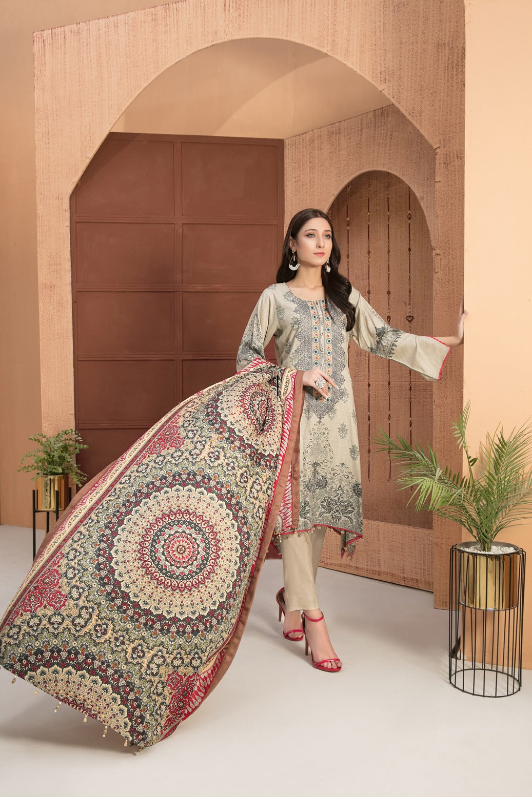 Tawakkal Fabrics 3 Piece Stitched Embroidered Digital Printed Linen Suit D-7535