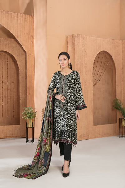 Tawakkal Fabrics 3 Piece Stitched Embroidered Digital Printed Linen Suit D-7536