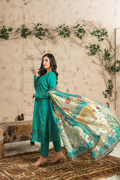 Tawakkal Fabrics 3 Piece Stitched Schiffli Embroidered Viscose Suit D-7571