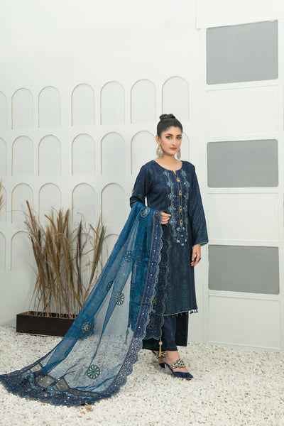 Tawakkal Fabrics 3 Piece Stitched Karrandi Banarsi Gala Embroidered Suit D-7644